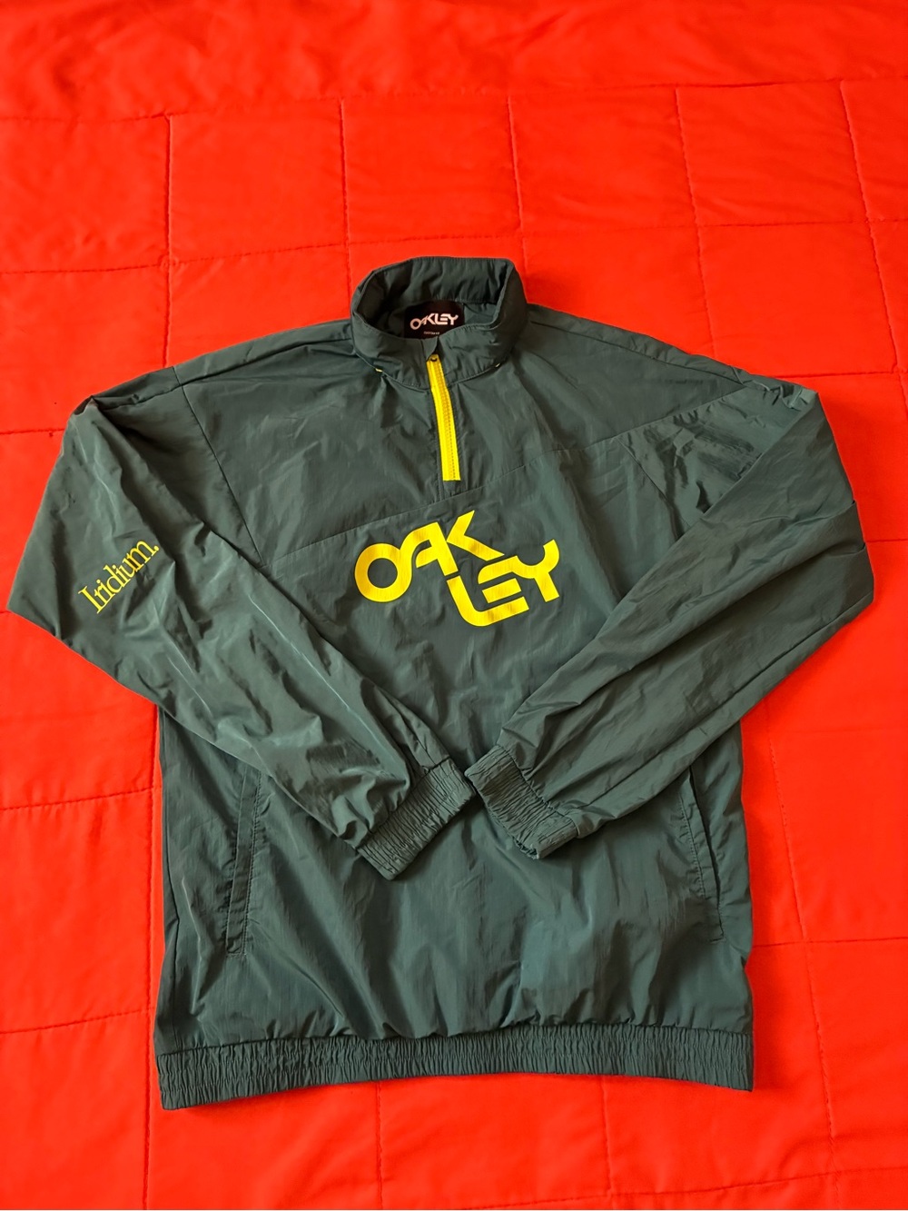 Oakley Green Lightweight Pullover Jacket with Yellow Logo